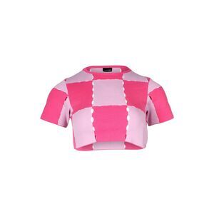 Jacquemus Patchwork Ribbed Crop Top in Pink Cotton
